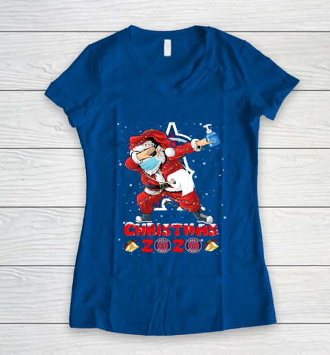 Los Angeles Angels Funny Santa Claus Dabbing Christmas 2020 MLB Women's V-Neck T-Shirt 7