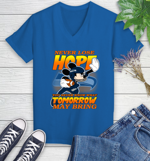 Seattle Seahawks NFL Football Mickey Disney Never Lose Hope Women's V-Neck T-Shirt 10