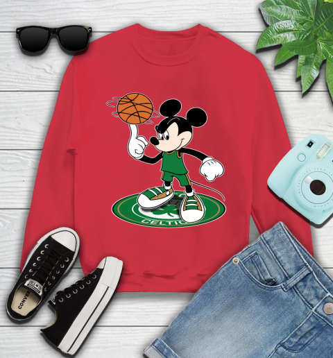 NBA Basketball Boston Celtics Cheerful Mickey Disney Shirt Youth Sweatshirt 8