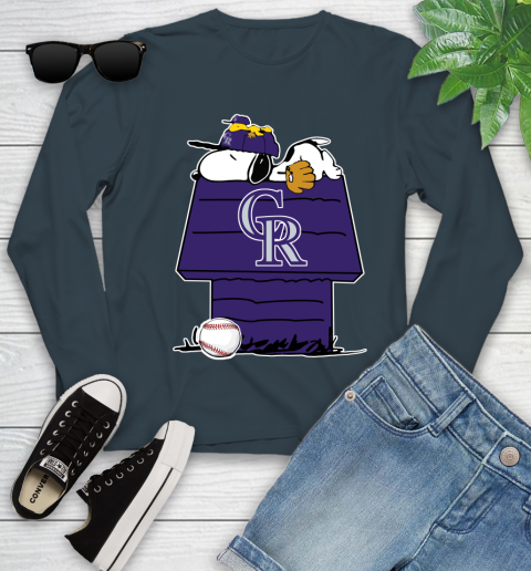 MLB Colorado Rockies Snoopy Woodstock The Peanuts Movie Baseball T Shirt Youth Long Sleeve 8