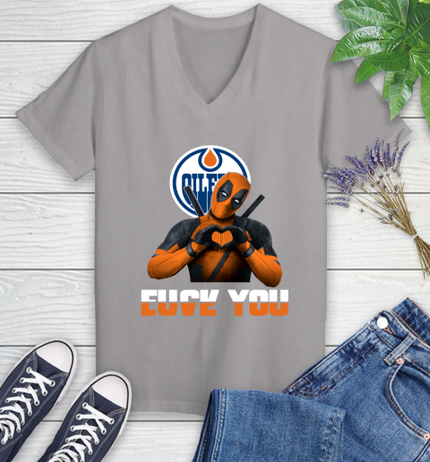 NHL Edmonton Oilers Deadpool Love You Fuck You Hockey Sports Women's V-Neck T-Shirt 4