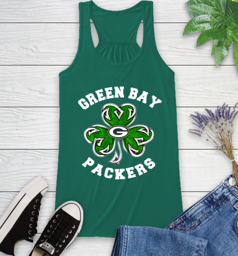 NFL Green Bay Packers Three Leaf Clover St Patrick's Day Football Sports Racerback Tank 6