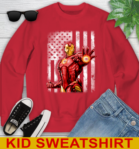 Cincinnati Reds MLB Baseball Iron Man Avengers American Flag Shirt Youth Sweatshirt 7