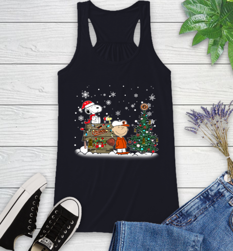 MLB Baltimore Orioles Snoopy Charlie Brown Christmas Baseball Commissioner's Trophy Racerback Tank 9