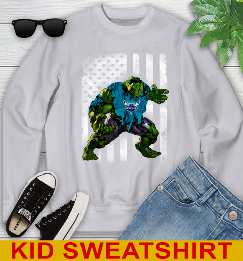 Charlotte Hornets Hulk Marvel Avengers NBA Basketball American Flag Youth Sweatshirt 3