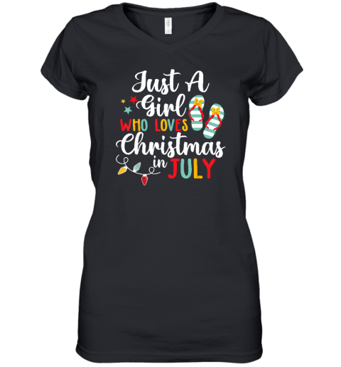 Just A Girl Who Loves Christmas In Jully Summer Beach Women's V-Neck T-Shirt