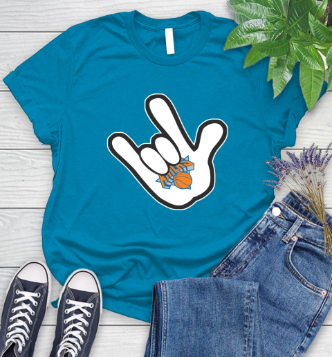 New York Knicks NBA Basketball Mickey Rock Hand Disney Women's T-Shirt 7
