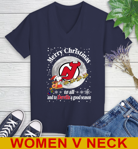 New Jersey Devils Merry Christmas To All And To Devils A Good Season NHL Hockey Sports Women's V-Neck T-Shirt 12