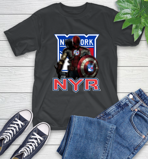 NHL Captain America Thor Spider Man Hawkeye Avengers Endgame Hockey New York Rangers T-Shirt 2
