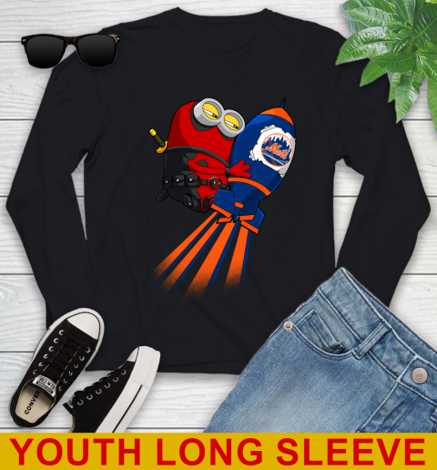 MLB Baseball New York Mets Deadpool Minion Marvel Shirt Youth Long Sleeve