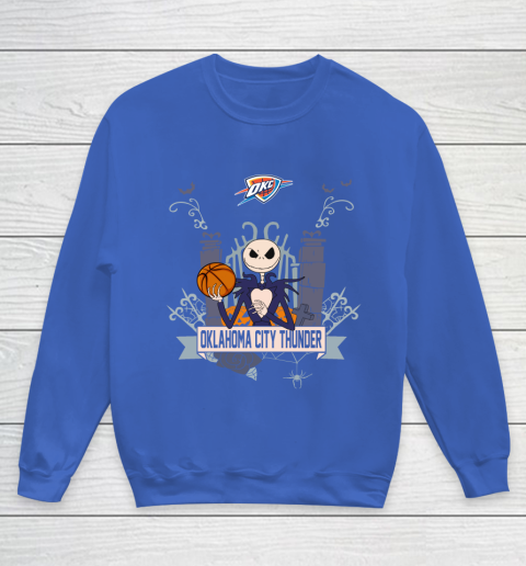 NBA Oklahoma City Thunder Basketball Jack Skellington Halloween Youth Sweatshirt 6