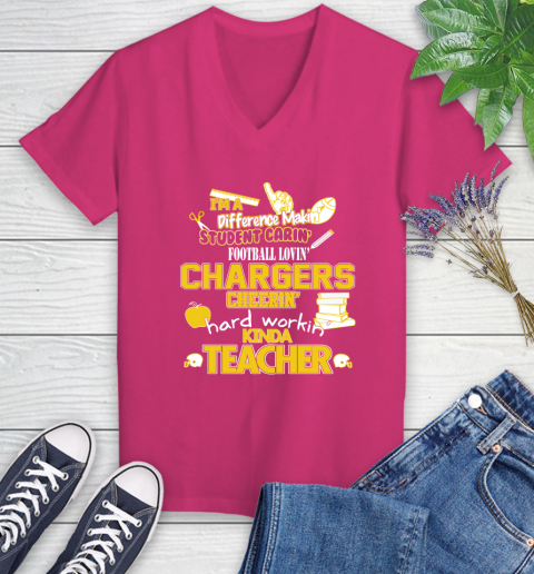 Los Angeles Chargers NFL I'm A Difference Making Student Caring Football Loving Kinda Teacher Women's V-Neck T-Shirt 9