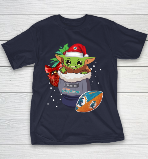 Miami Dolphins Christmas Baby Yoda Star Wars Funny Happy NFL Youth T-Shirt 4