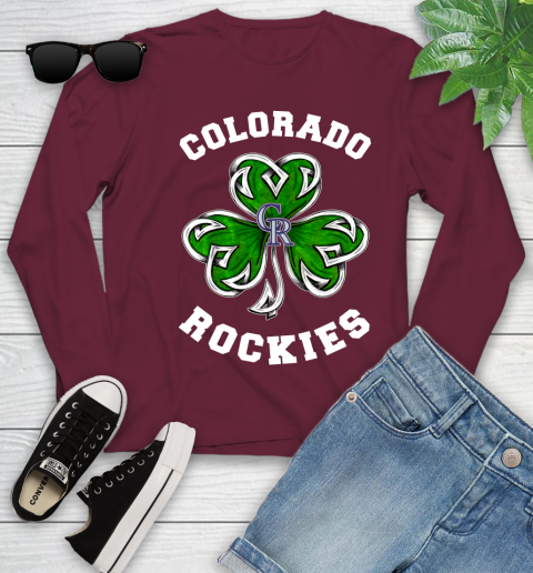 MLB Colorado Rockies Three Leaf Clover St Patrick's Day Baseball Sports Youth Long Sleeve 6