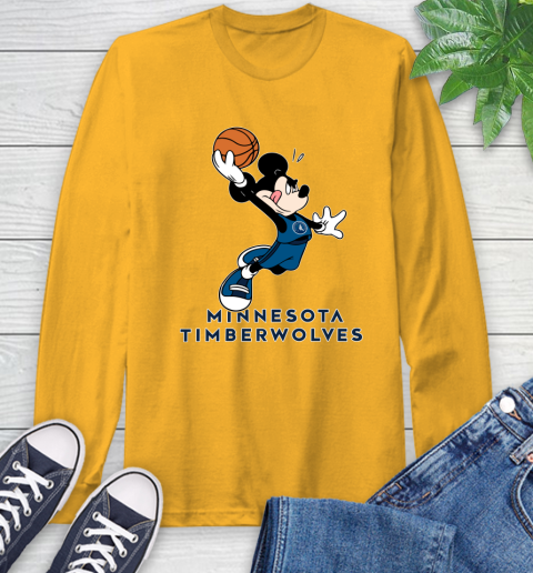 NBA Basketball Minnesota Timberwolves Cheerful Mickey Mouse Shirt Long Sleeve T-Shirt 3