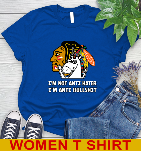 Chicago Blackhawks NHL Hockey Unicorn I'm Not Anti Hater I'm Anti Bullshit Women's T-Shirt 9