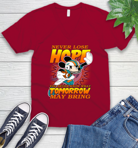 Miami Dolphins NFL Football Mickey Disney Never Lose Hope V-Neck T-Shirt 7