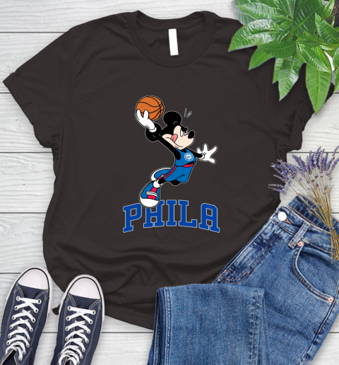 NBA Basketball Philadelphia 76ers Cheerful Mickey Mouse Shirt Women's T-Shirt - Image 10