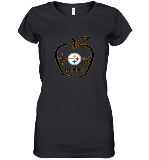 Apple Heartbeat Teacher Symbol Pittsburg Steelers Women's V-Neck T-Shirt