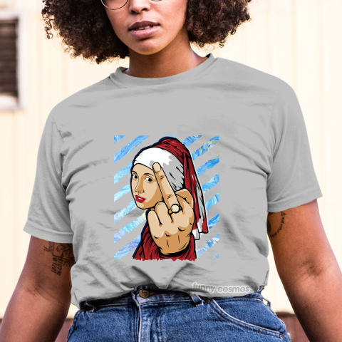 Air Jordan 1 Black Toe Matching Sneaker Tshirt The girl With The Pearl Earing Middle Finger Red and White Jordan Tshirt