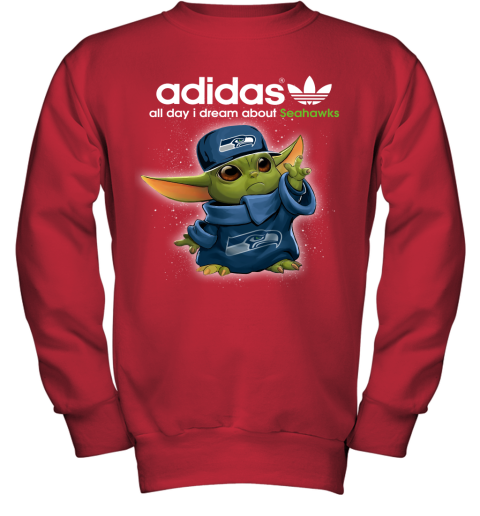 Baby Yoda Adidas All Day I Dream About Seattle Seahawks Youth Sweatshirt 