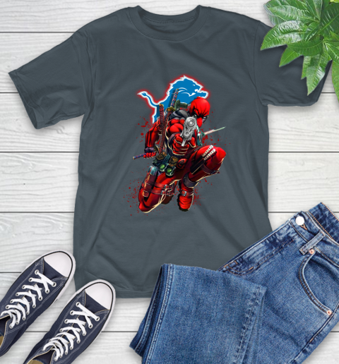 NFL Deadpool Marvel Comics Sports Football Detroit Lions T-Shirt 9