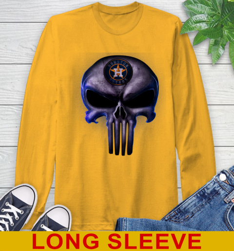Houston Astros MLB Baseball Punisher Skull Sports Long Sleeve T-Shirt 2