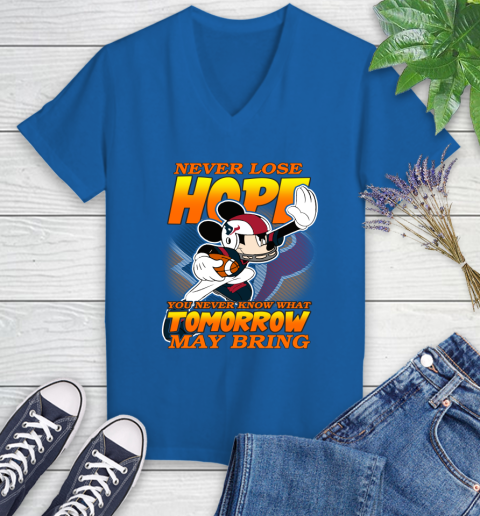 Houston Texans NFL Football Mickey Disney Never Lose Hope Women's V-Neck T-Shirt 10