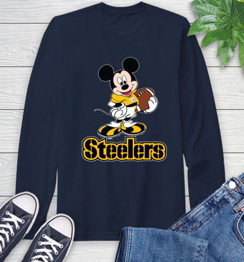 NFL Football Pittsburgh Steelers Cheerful Mickey Mouse Shirt Long Sleeve T-Shirt 4
