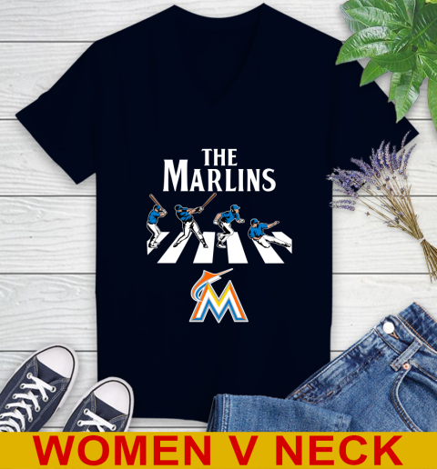 MLB Baseball Miami Marlins The Beatles Rock Band Shirt Women's V-Neck T-Shirt 2