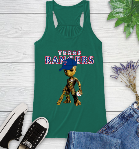 MLB Texas Rangers Groot Guardians Of The Galaxy Baseball Racerback Tank 7