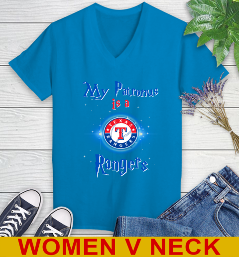 MLB Baseball Harry Potter My Patronus Is A Texas Rangers Women's V-Neck T-Shirt 7