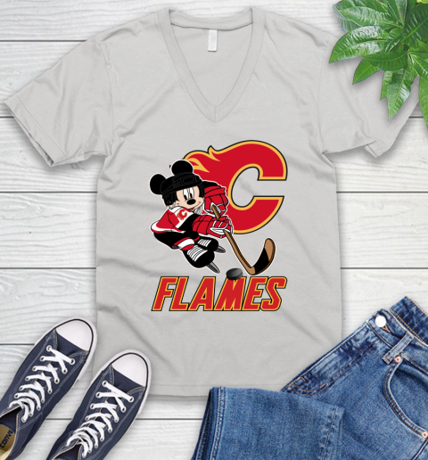 NHL Calgary Flames Mickey Mouse Disney Hockey T Shirt V-Neck T-Shirt