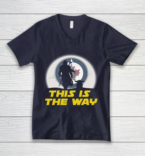 Winnipeg Jets NHL Ice Hockey Star Wars Yoda And Mandalorian This Is The Way V-Neck T-Shirt 2