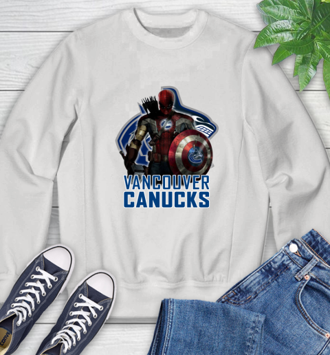 NHL Captain America Thor Spider Man Hawkeye Avengers Endgame Hockey Vancouver Canucks Sweatshirt