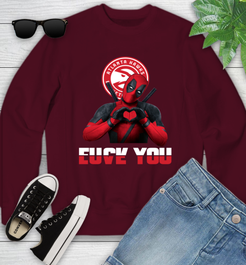 NBA Atlanta Hawks Deadpool Love You Fuck You Basketball Sports Youth Sweatshirt 4
