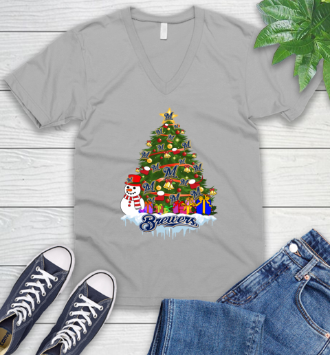 Milwaukee Brewers Merry Christmas MLB Baseball Sports V-Neck T-Shirt 4