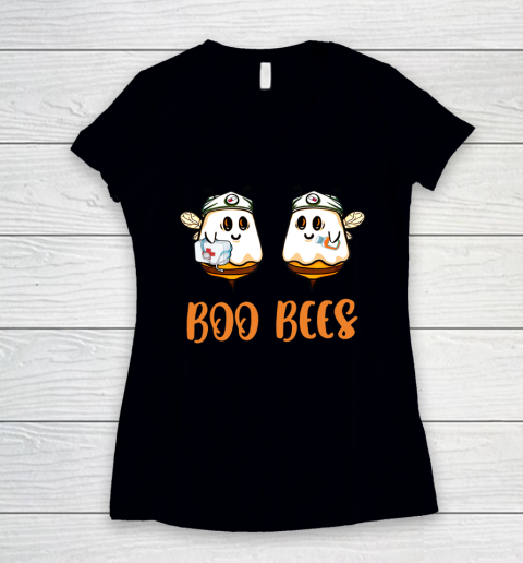 Boo Bees Nurse Ghost Halloween Matching Couples Costume Women's V-Neck T-Shirt