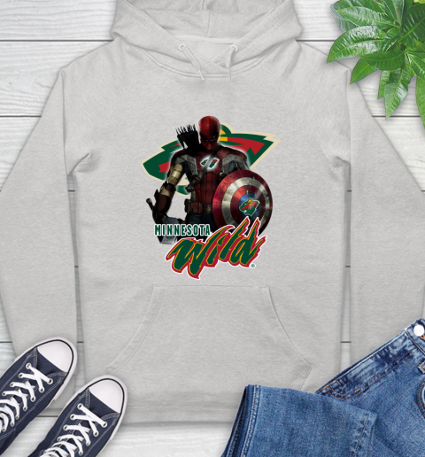 NHL Captain America Thor Spider Man Hawkeye Avengers Endgame Hockey Minnesota Wild Hoodie