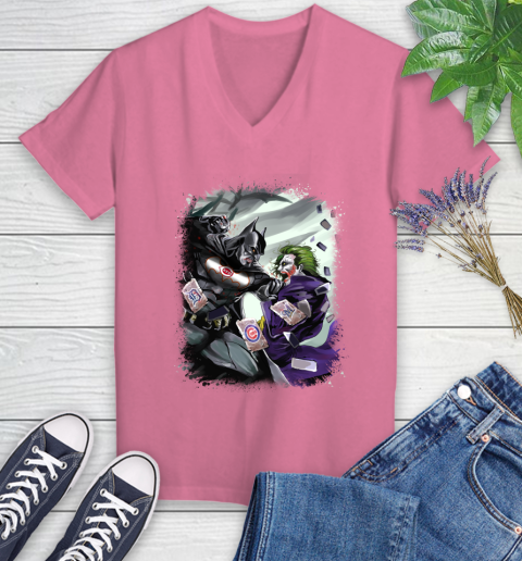 Cincinnati Reds MLB Baseball Batman Fighting Joker DC Comics Women's V-Neck T-Shirt 13