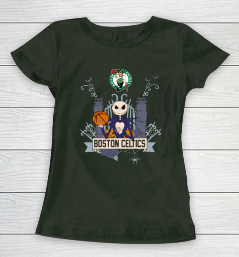 NBA Boston Celtics Basketball Jack Skellington Halloween Women's T-Shirt 4