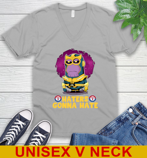 MLB Baseball Texas Rangers Haters Gonna Hate Thanos Minion Marvel Shirt V-Neck T-Shirt - Image 5