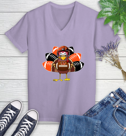 Cincinnati Bengals Turkey Thanksgiving Day Women's V-Neck T-Shirt 14