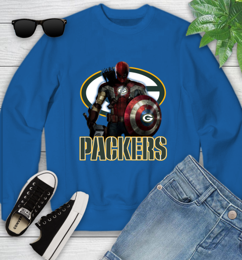 NFL Captain America Thor Spider Man Hawkeye Avengers Endgame Football Green Bay Packers Youth Sweatshirt 8
