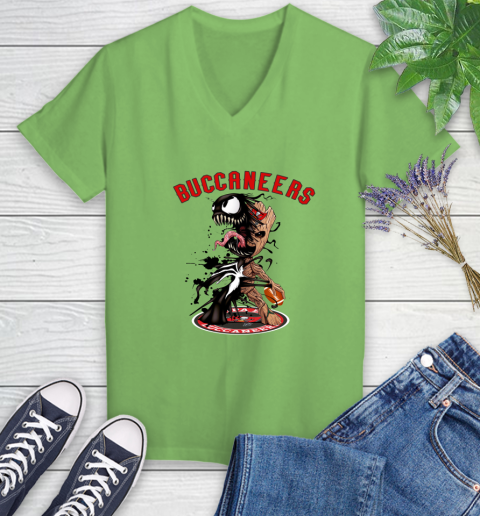 NFL Tampa Bay Buccaneers Football Venom Groot Guardians Of The Galaxy Women's V-Neck T-Shirt 11