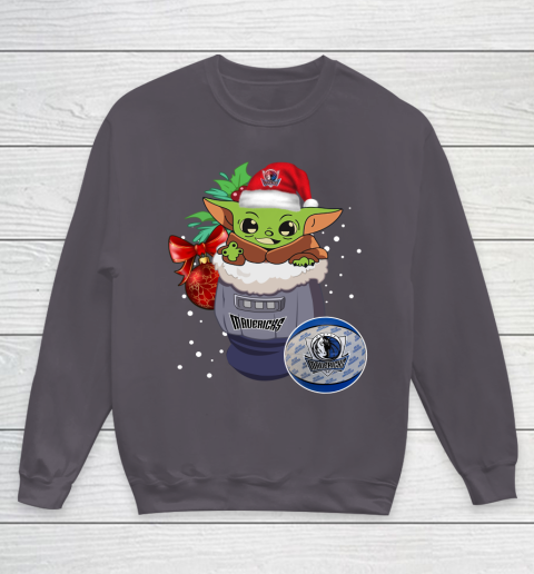 Dallas Mavericks Christmas Baby Yoda Star Wars Funny Happy NBA Youth Sweatshirt 6
