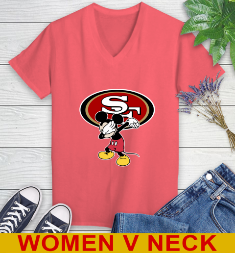 San Francisco 49ers NFL Football Dabbing Mickey Disney Sports Women's V-Neck T-Shirt 7