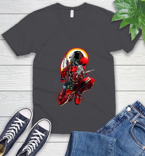 NFL Deadpool Marvel Comics Sports Football Washington Redskins V-Neck T-Shirt 5