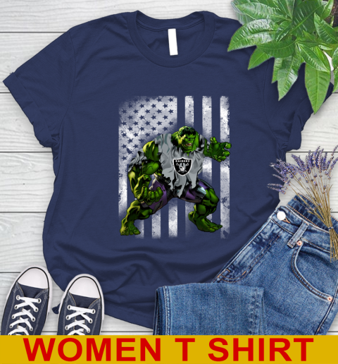 Oakland Raiders Hulk Marvel Avengers NFL Football American Flag Women's T-Shirt 12