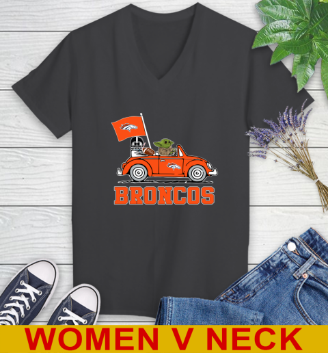 NFL Football Denver Broncos Darth Vader Baby Yoda Driving Star Wars Shirt Women's V-Neck T-Shirt 9